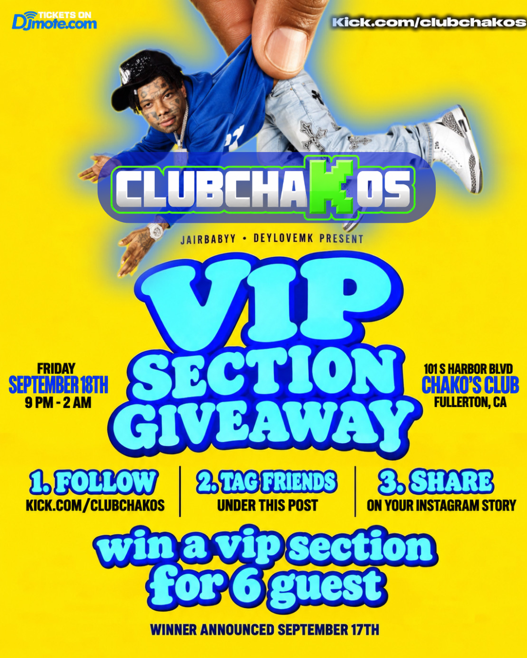 VIP section for six giveaway flyer; full text follows.